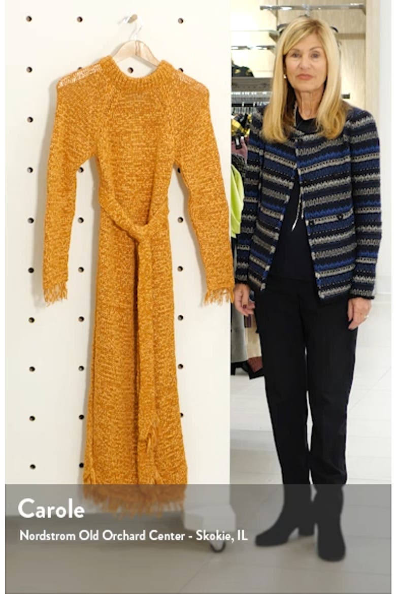 Kaiza Belted Long Sleeve Fringe Sweater Dress video