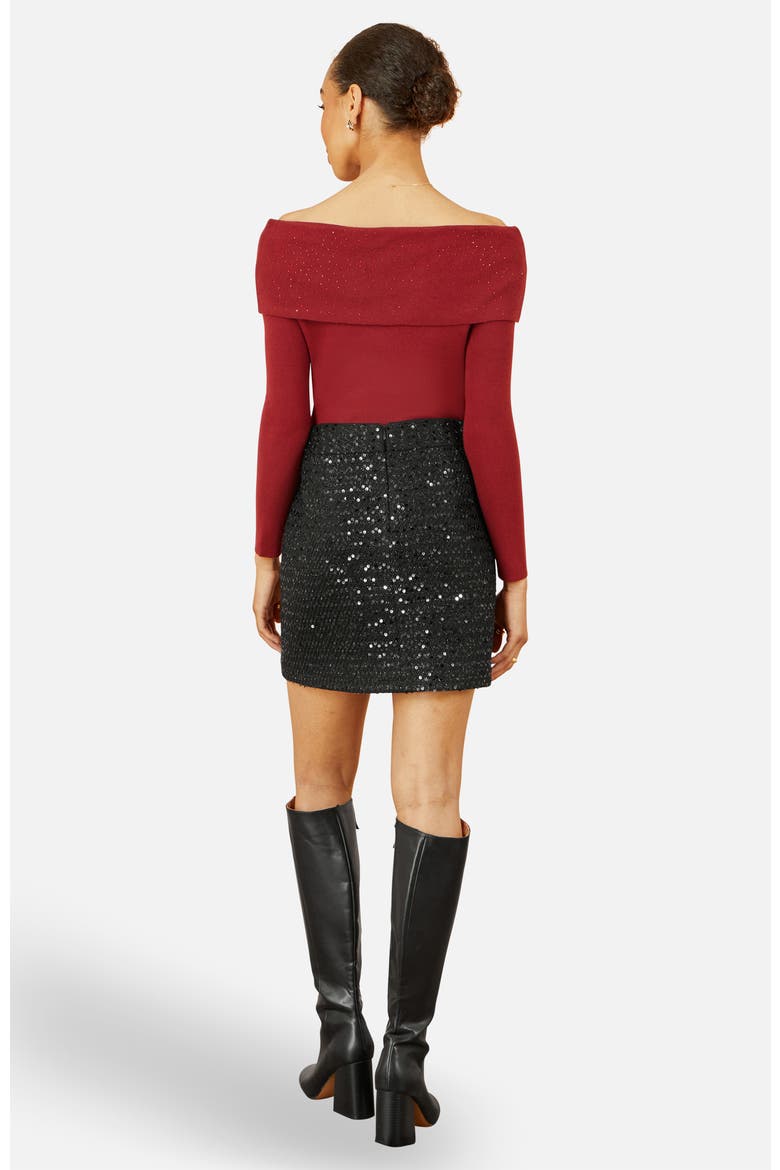 Rhinestone Diamante Bardot Neck Jumper, Alternate, color, Burgundy