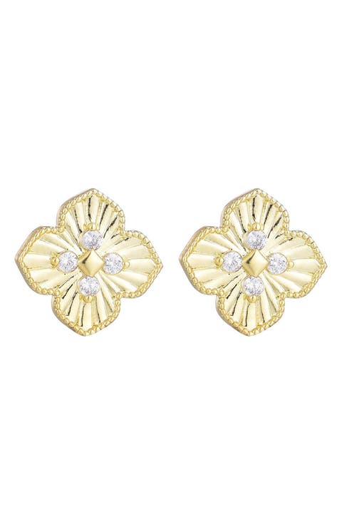 CZ Clover Stud Earrings