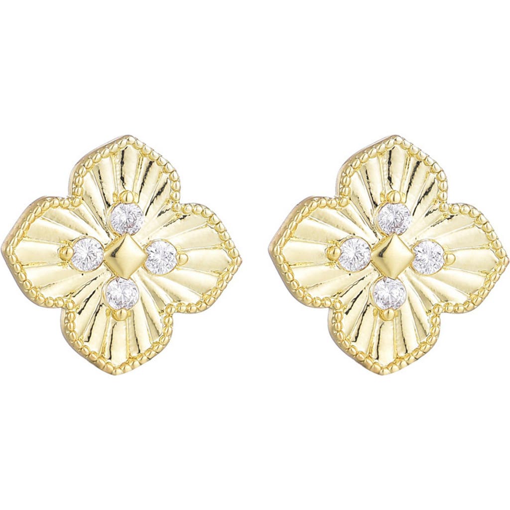 Adornia 14k Gold Plate Cz Pointed Prismatic Clover Stud Earrings In Gold