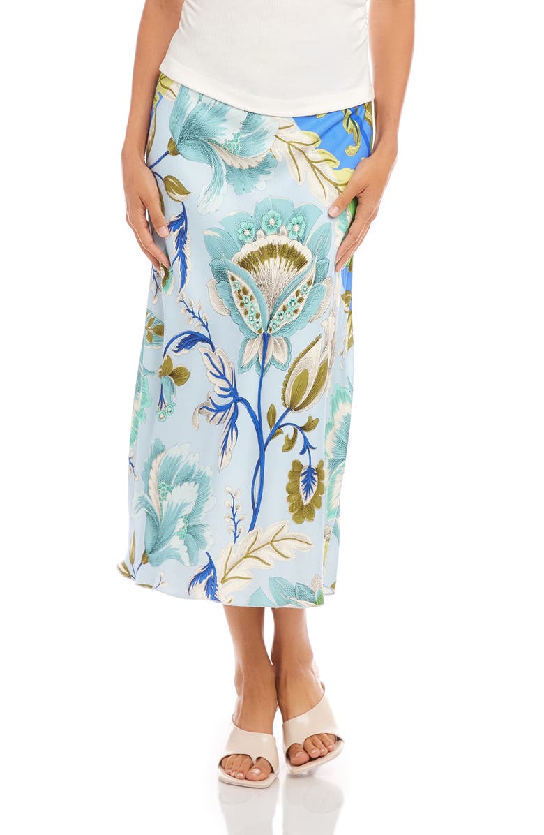 FIFTEEN TWENTY Mia Bias Cut Midi Skirt, Main, color, Blue Print