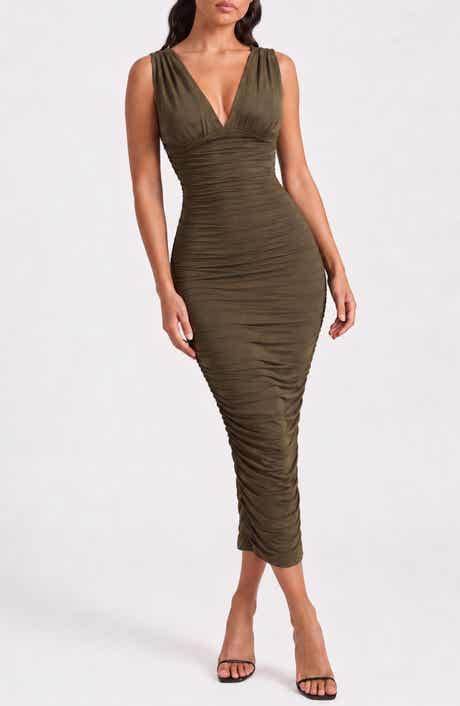 Vixen Ruched Body-Con Midi Dress