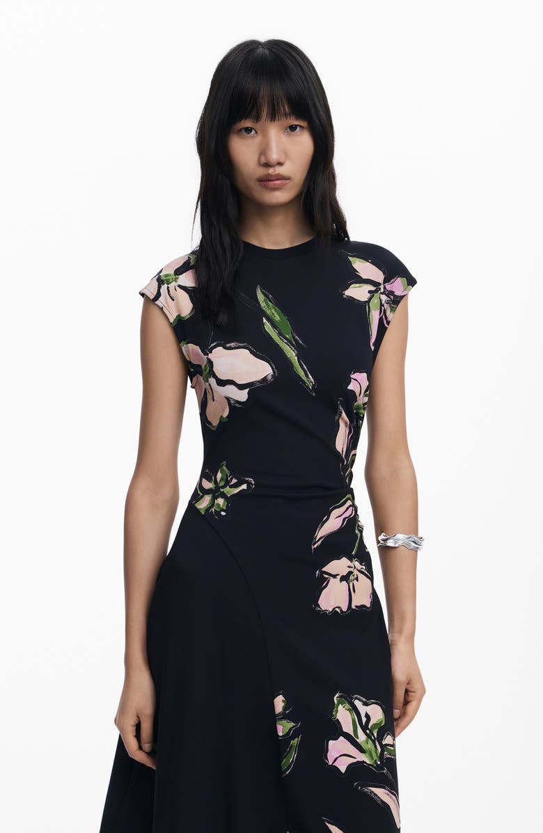 Desigual Print Midi Dress, Alternate, color, Black