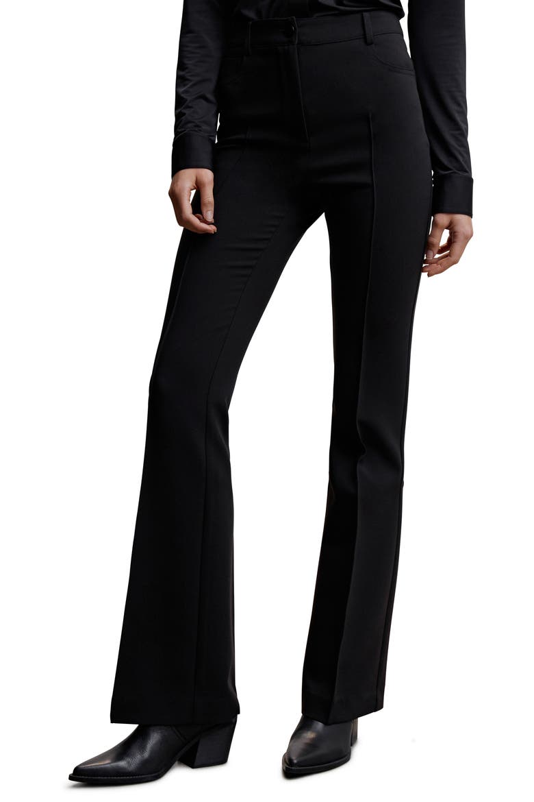 Pleated Flare Trousers, Main, color, BLACK