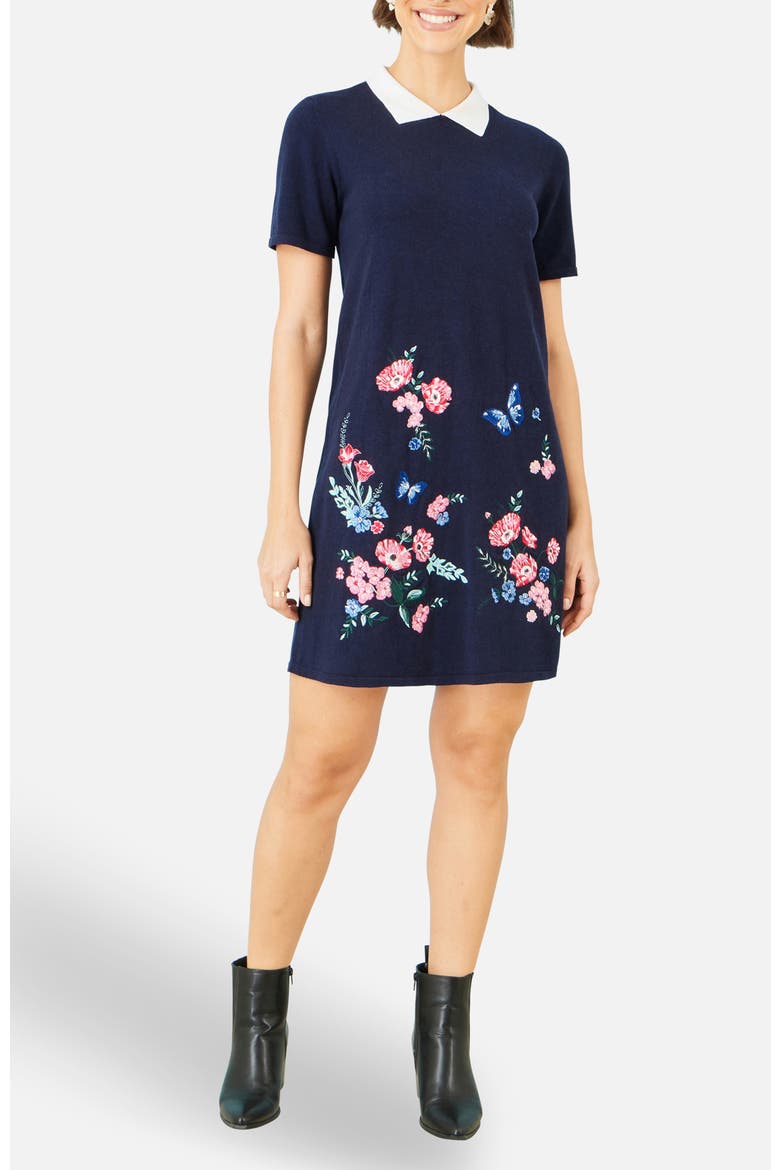 Embroidered Knitted Floral Tunic, Alternate, color, Navy