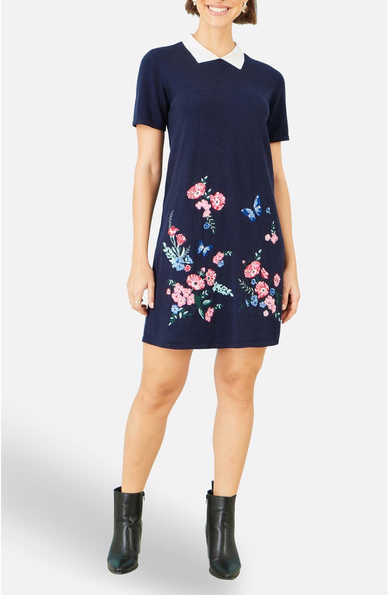 Yumi Embroidered Knitted Floral Tunic, Alternate, color, Navy