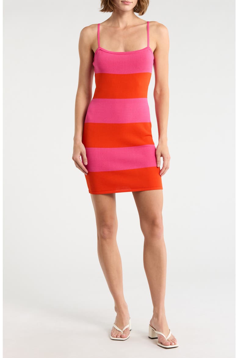 Colorblock Knit Body-Con Minidress, Main, color, CERISE PINK-ORANGE