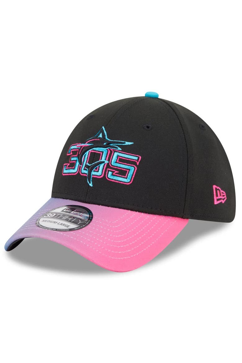 Men's New Era Black/Pink Miami Marlins 2025 City Connect 39THIRTY Flex Hat, Main, color, Black