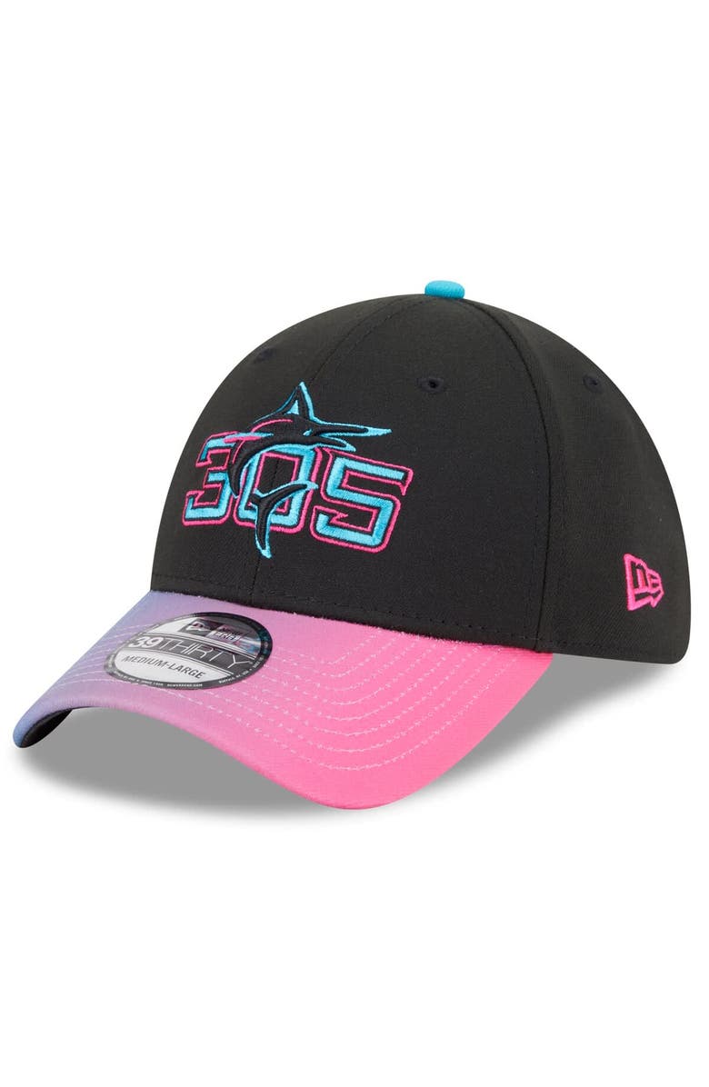 New Era Men's New Era Black/Pink Miami Marlins 2025 City Connect 39THIRTY Flex Hat, Main, color, Black