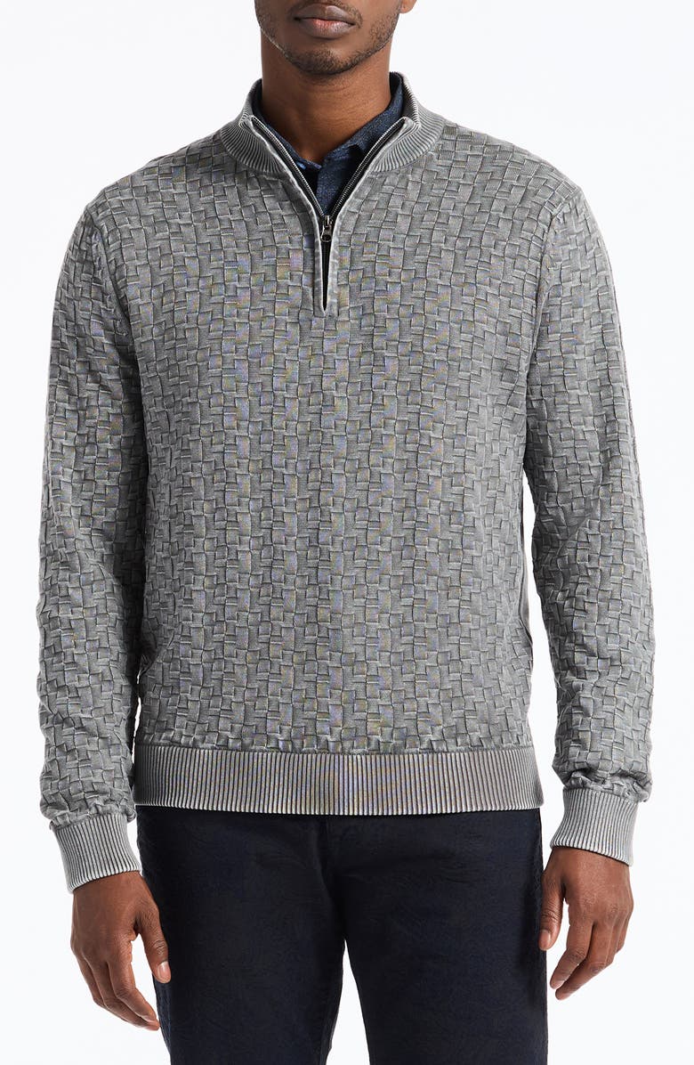 Robert Graham Aubin Basketweave Quarter Zip Sweater, Main, color, Grey