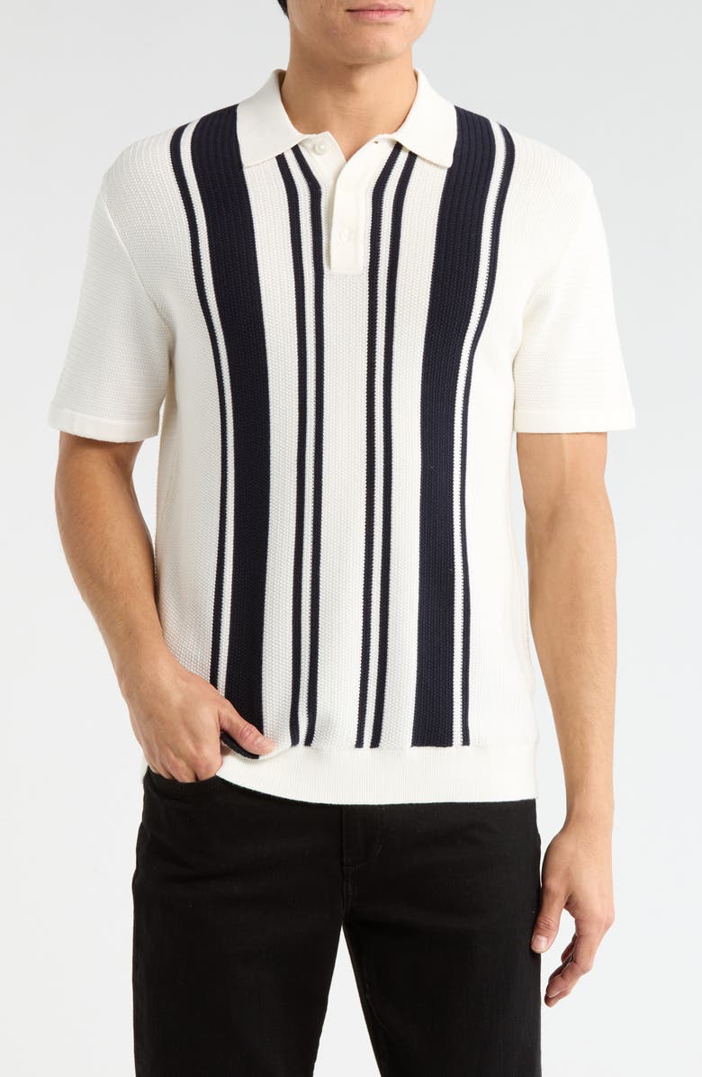 DENIM AND FLOWER Stripe Cotton Polo, Main, color, Off White