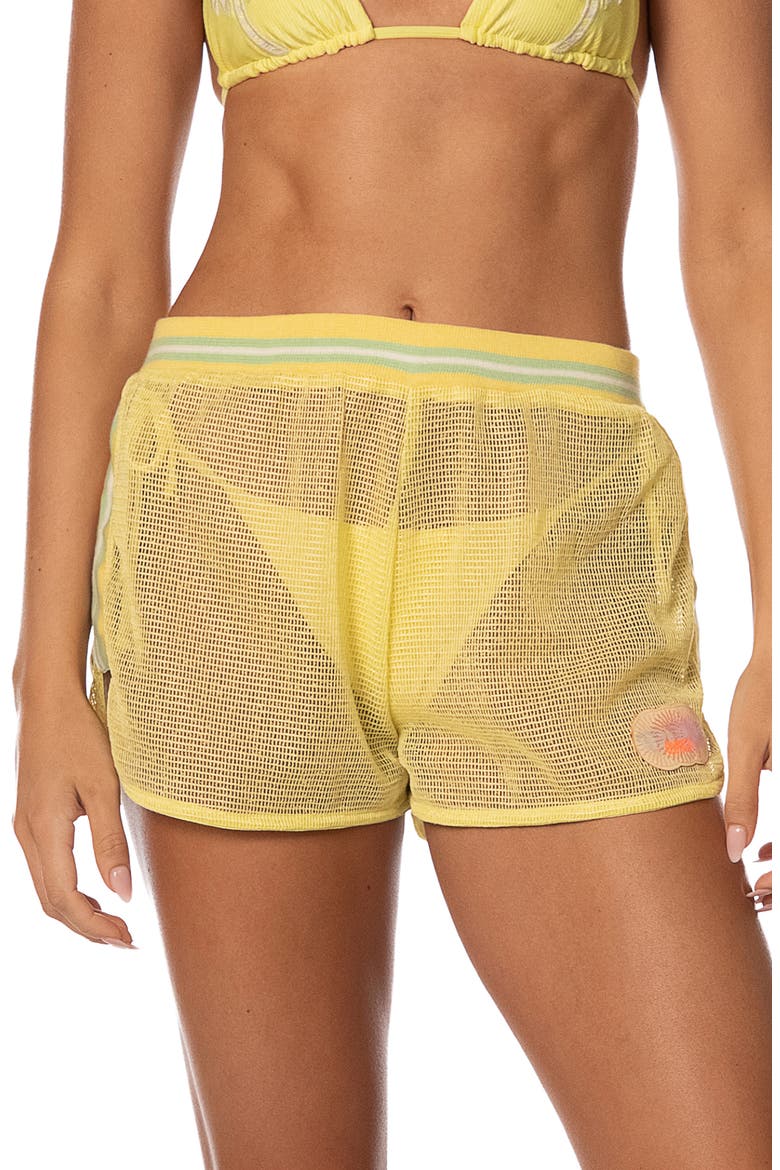 Golden Ray Kythi Mesh Cover-Up Shorts, Main, color, BRIGHT YELLOW
