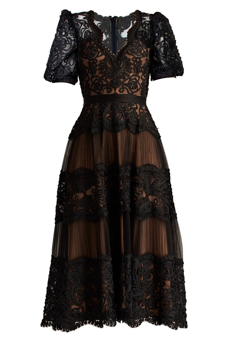 Soutache Lace Cocktail Dress, Alternate, color, BLACK/ NUDE