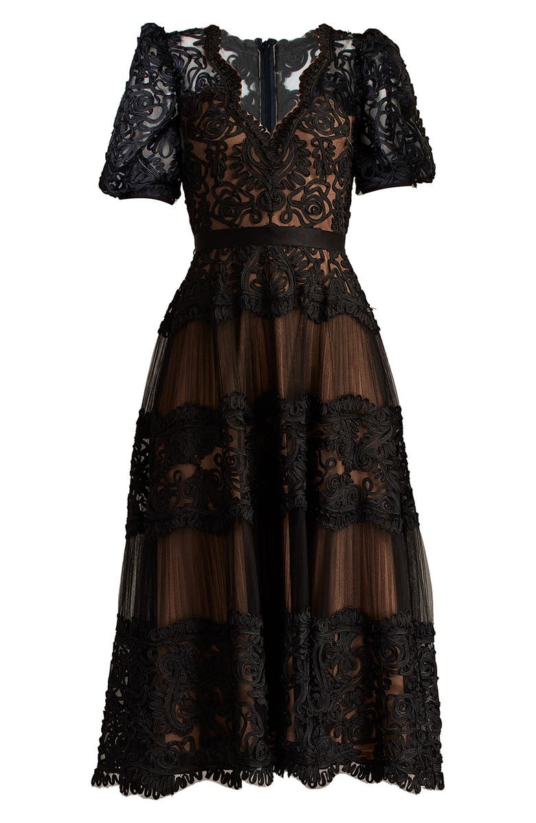 Tadashi Shoji Soutache Lace Cocktail Dress, Alternate, color, Black/ Nude