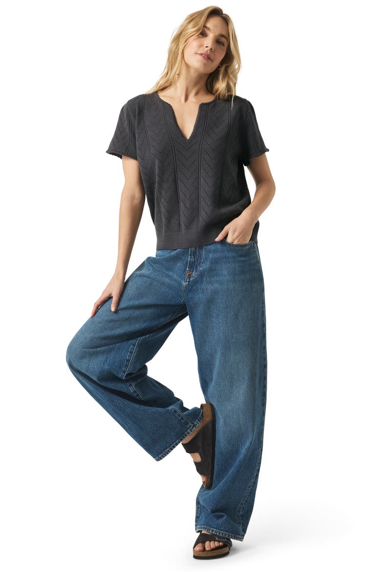 Sabrina Pointelle Short Sleeve Sweater, Alternate, color, LEAD