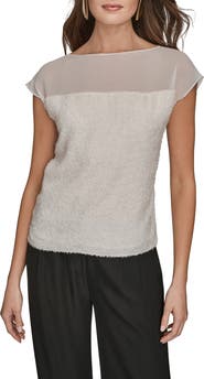 Donna Karan New York Chiffon & Bouclé Top