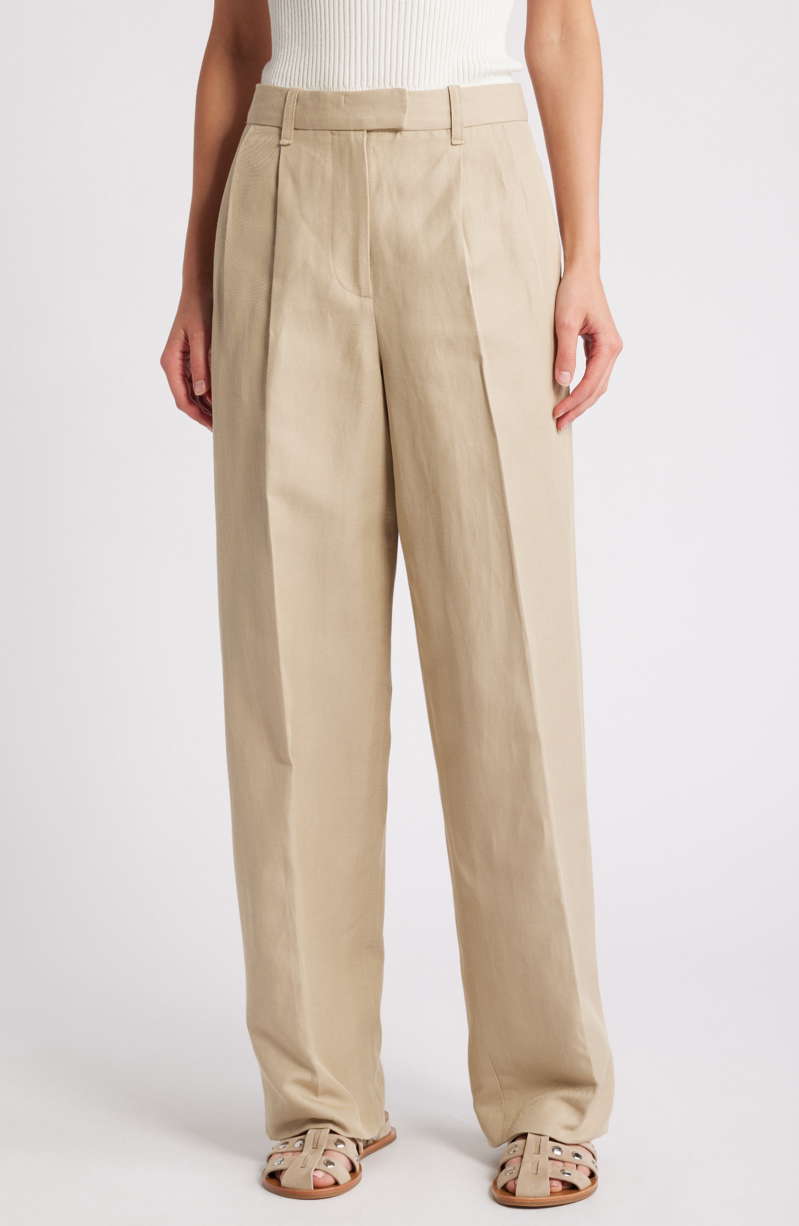 rag & bone Newman Pleated Cotton & Linen Wide Leg Pants
