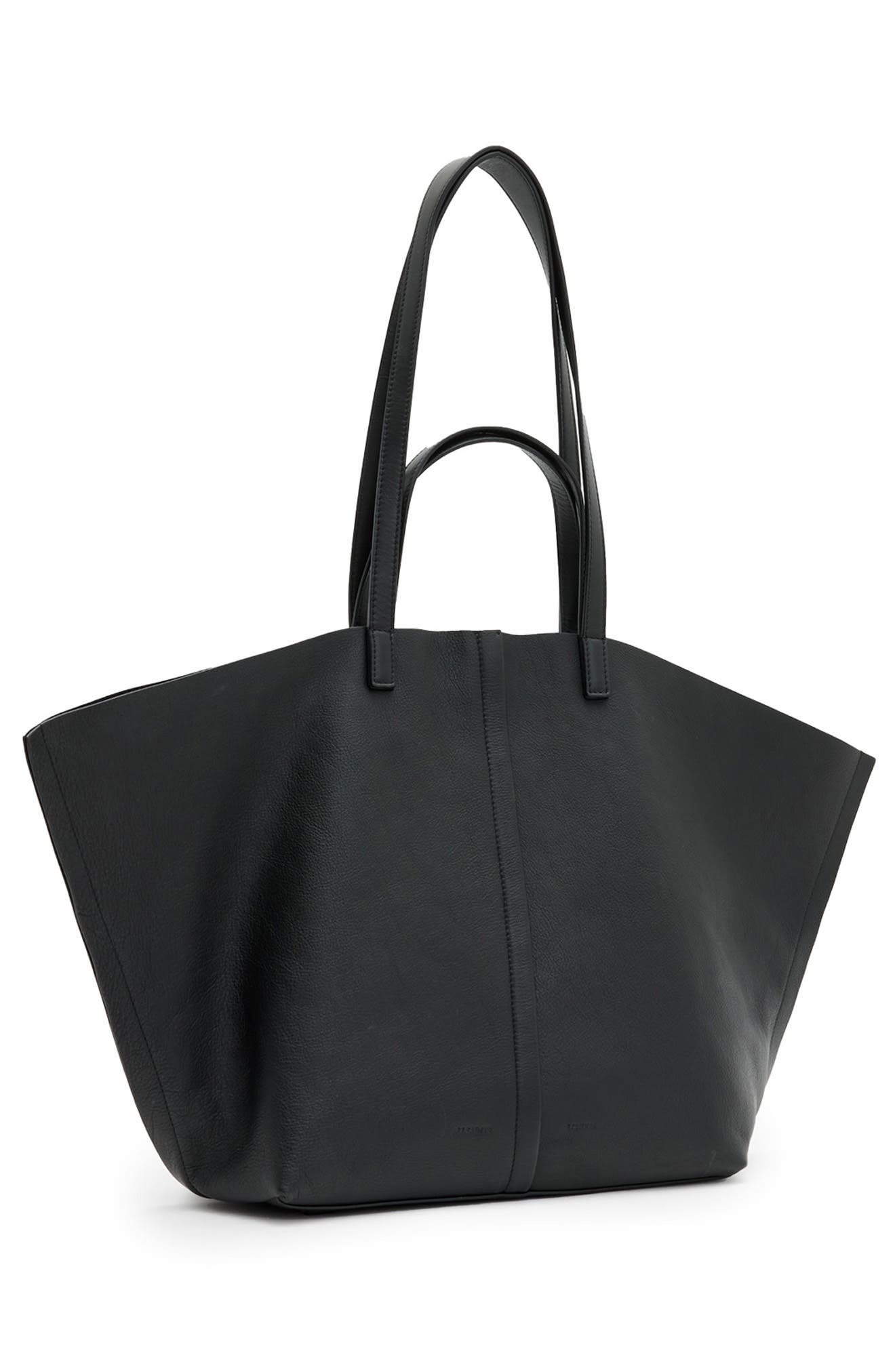 AllSaints Phoenix Leather East/West Tote, Alternate, color, Black