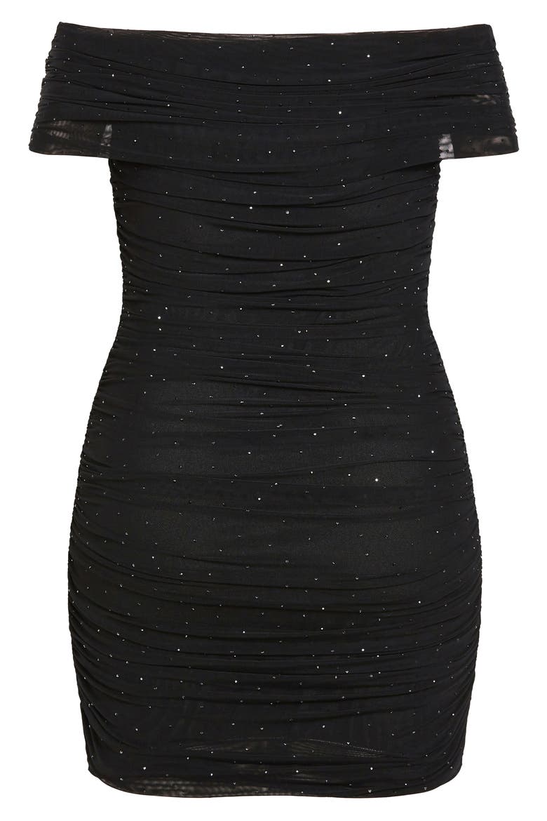 Kayla Diamante Off the Shoulder Body-Con Minidress, Alternate, color, BLACK