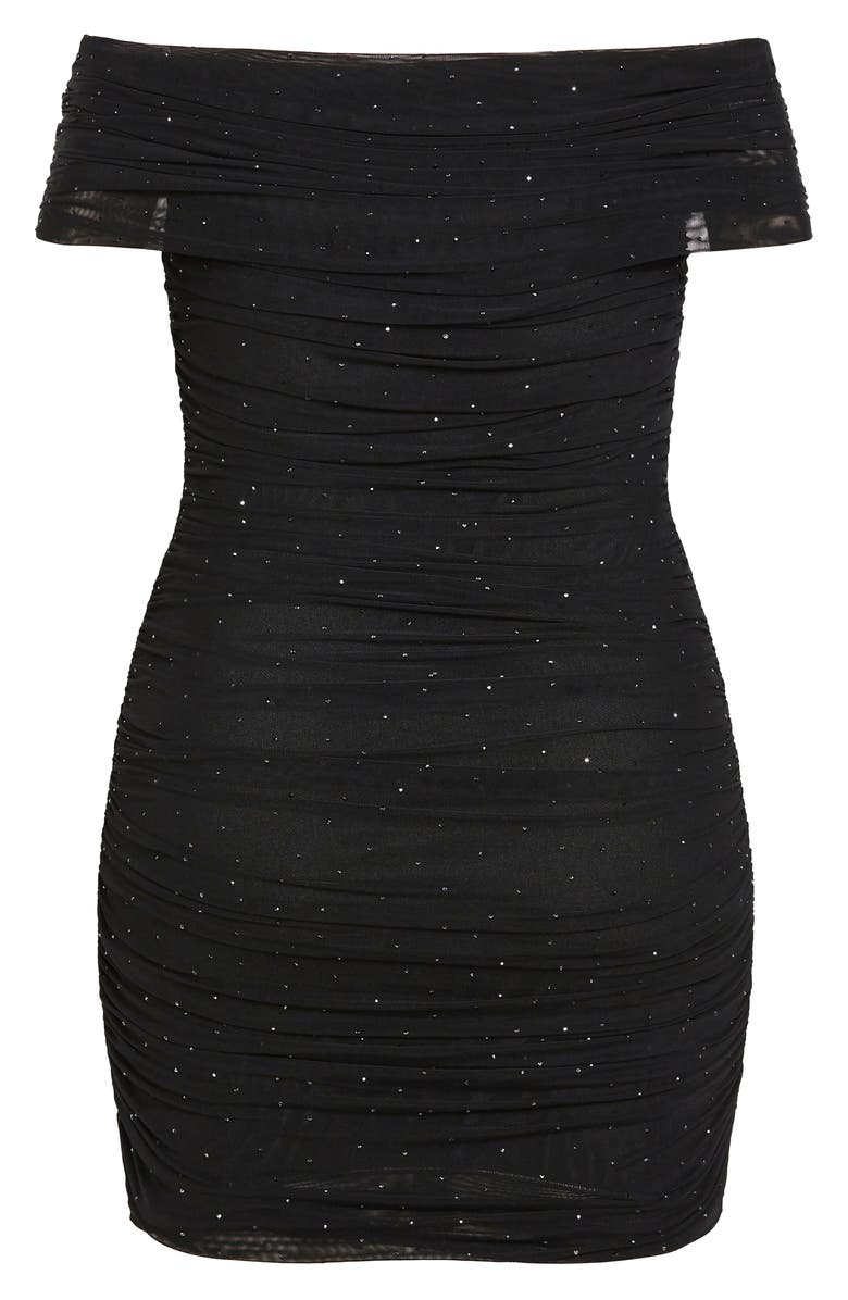 City Chic Kayla Diamante Off the Shoulder Body-Con Minidress, Alternate, color, Black