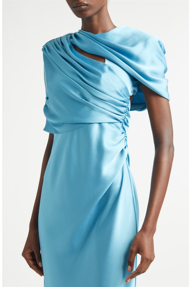 Draped Satin Cape Gown, Alternate, color, STEEL BLUE