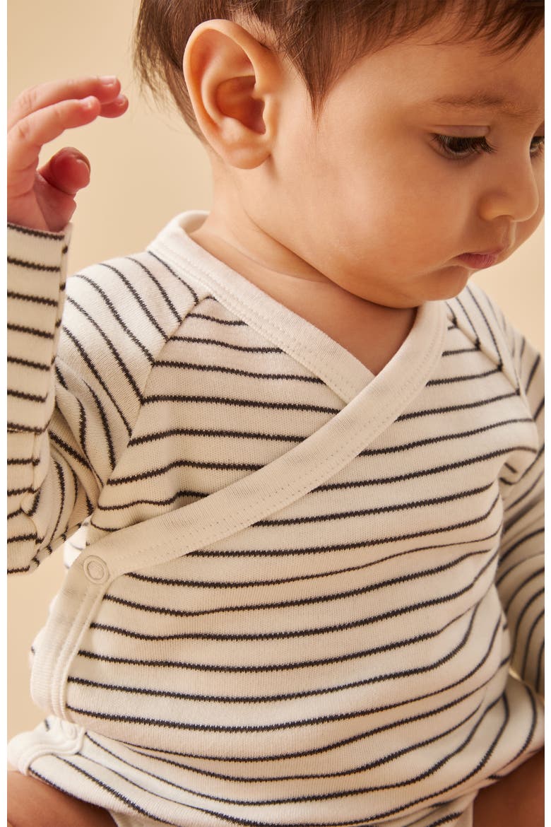 Long Sleeve Wrapover Bodysuit, Alternate, color, Grey Stripe