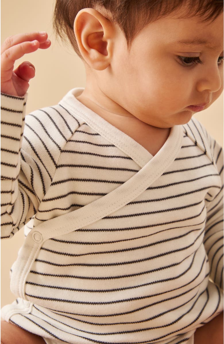 MORI Long Sleeve Wrapover Bodysuit, Alternate, color, Grey Stripe