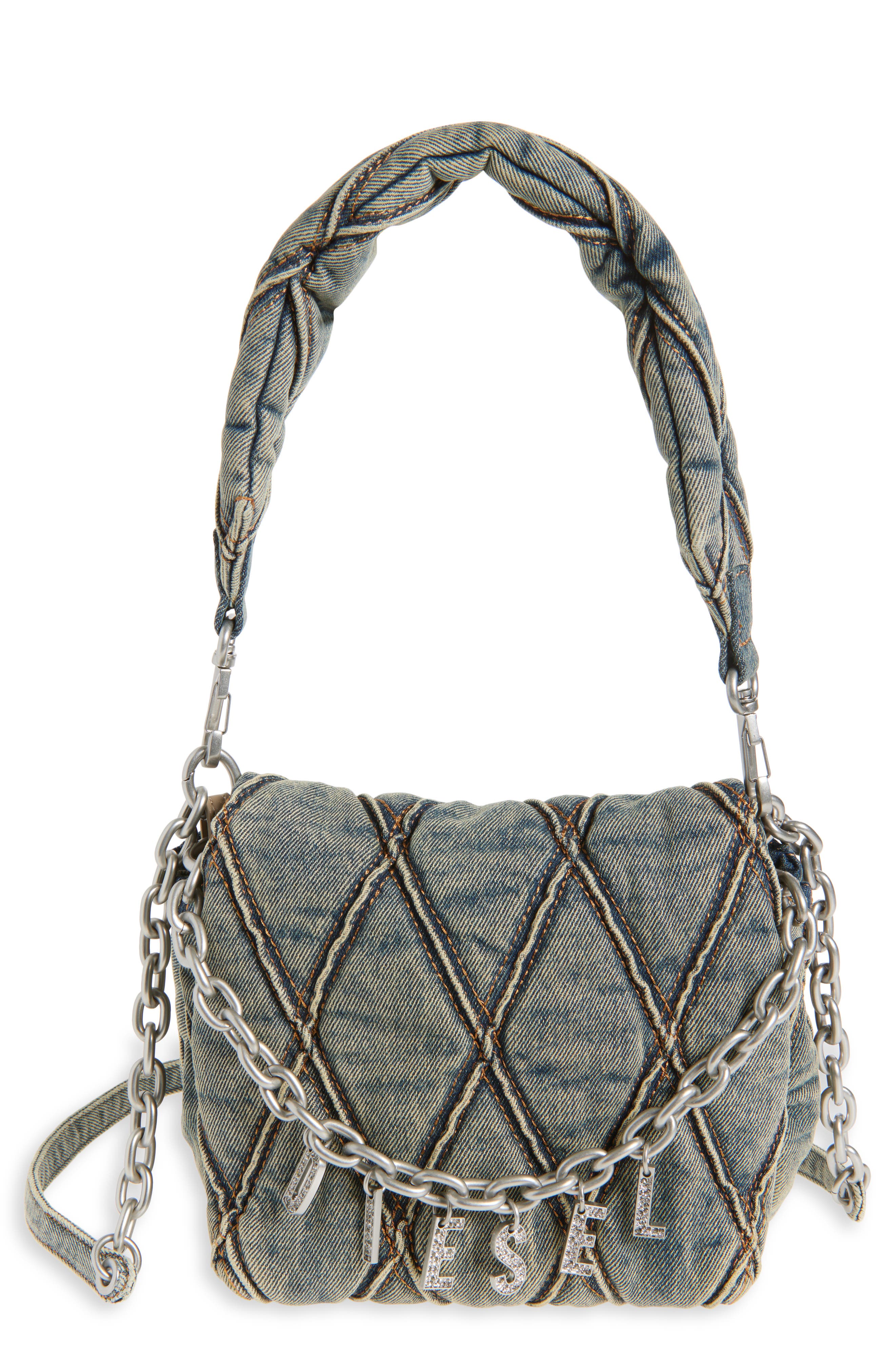 DIESEL<sup>®</sup> Charm-D Quilted Denim Shoulder Bag, Main, color, 