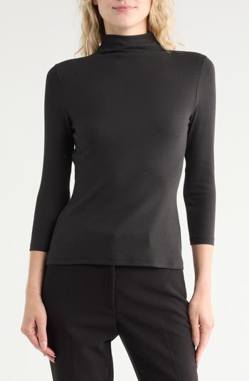 Nordstrom Three-Quarter Sleeve Stretch Pima Cotton Mock Neck