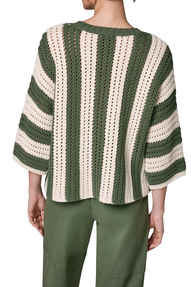 Vertical Stripe Open Stitch Cotton Sweater, Alternate, color, VERDE/ CREA