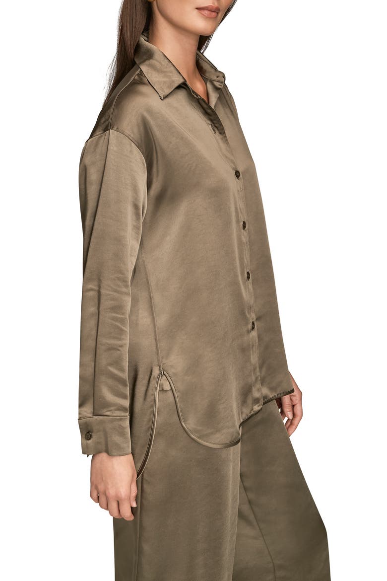 Satin Button-Up Shirt, Alternate, color, KHAKI GREEN