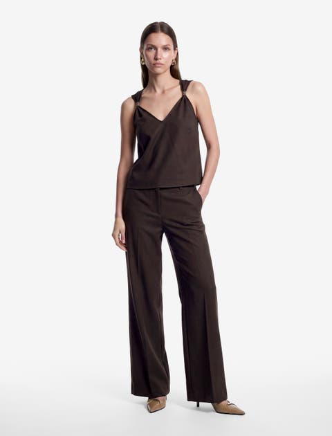 Cotton Blend V-neck Sleeveless Top With Metal Accents