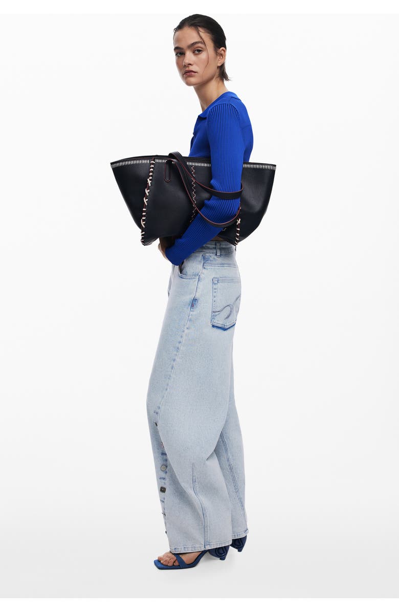 Desigual Whipstitch Faux Leather Tote Bag, Alternate, color, Black