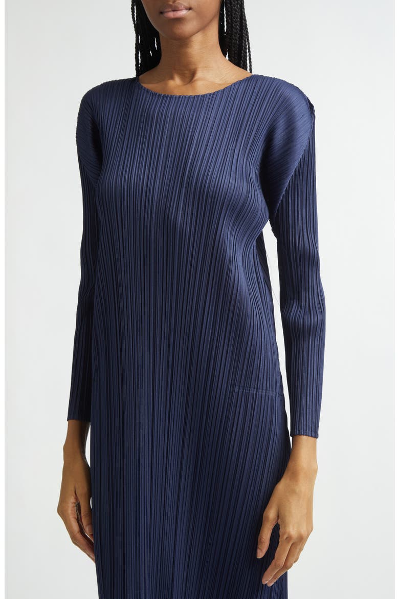 Monthly Colors January Pleated Long Sleeve Midi Dress, Alternate, color, DARK NAVY