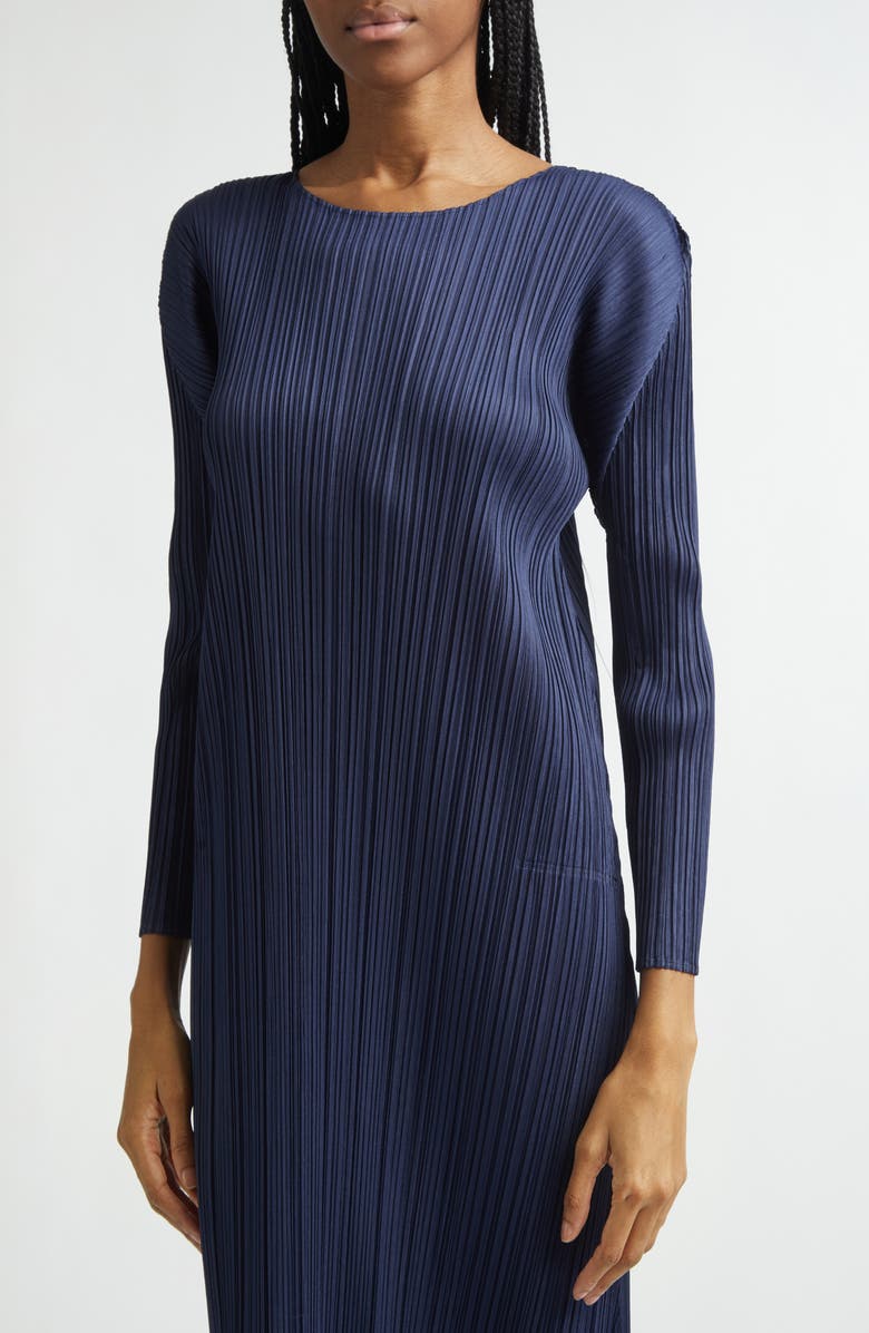 Pleats Please Issey Miyake Monthly Colors January Pleated Long Sleeve Midi Dress, Alternate, color, Dark Navy