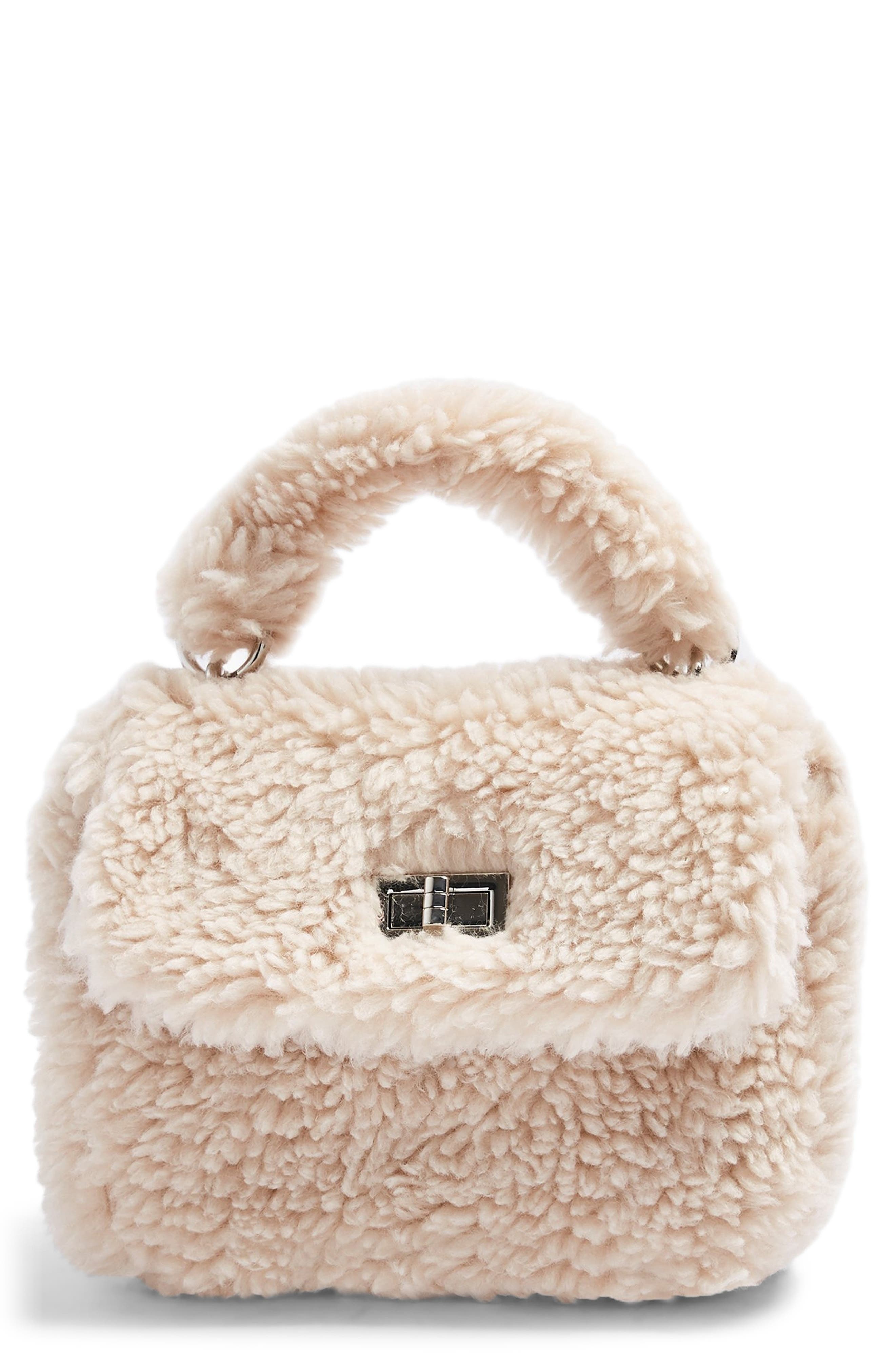 Faux Shearling Shoulder Bag, Main, color, CREAM
