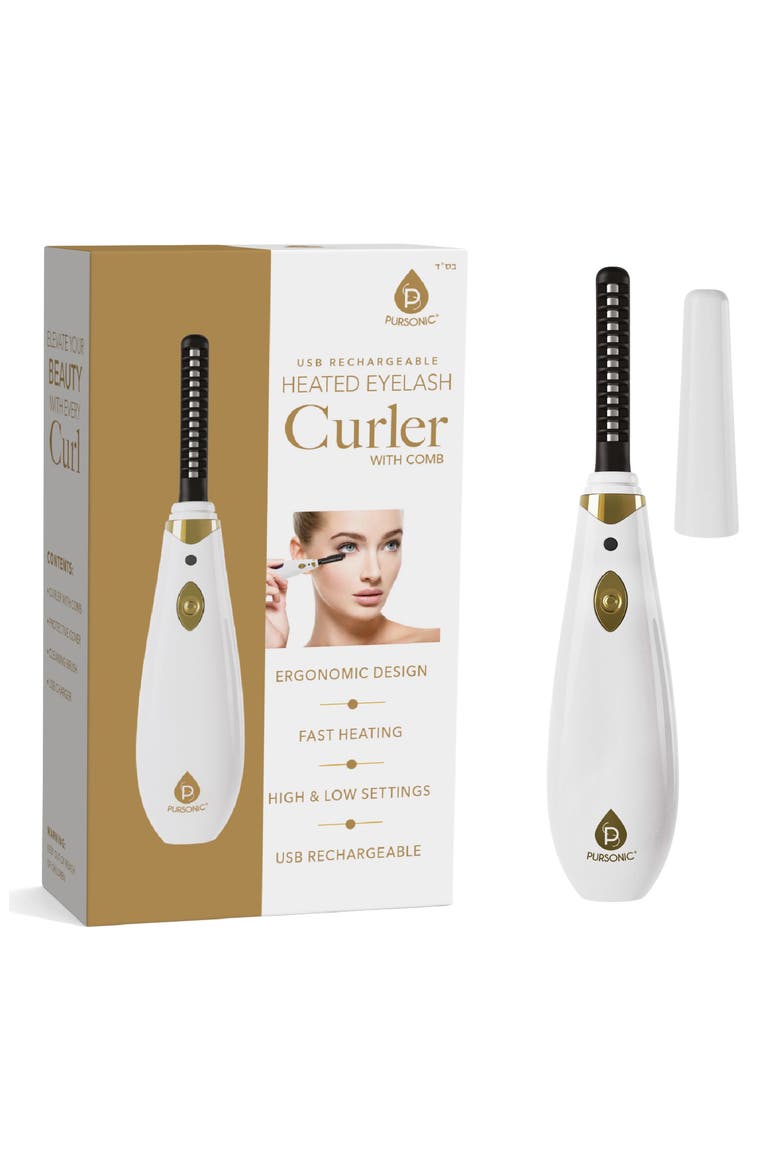 Heated Eyelash Curler with Comb, Main, color, WHITE