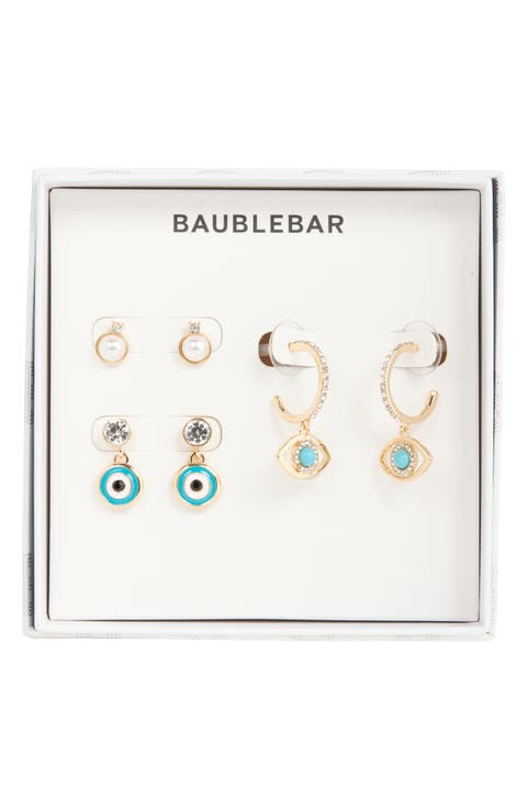 Protected Energy Set of 3 Stud & Evil Eye Drop Earrings