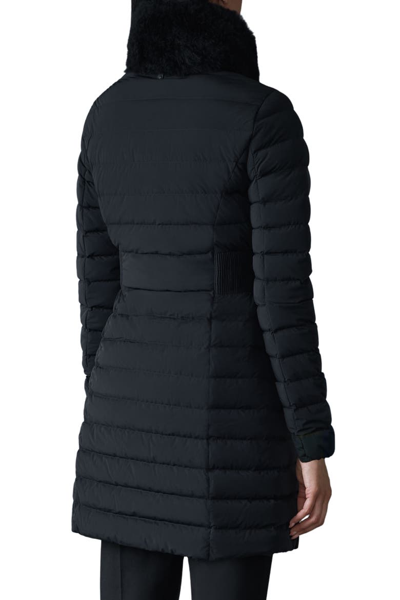 Water Repellent Chevron Quilted Down Coat with Removable Genuine Shearling Collar, Alternate, color, BLACK