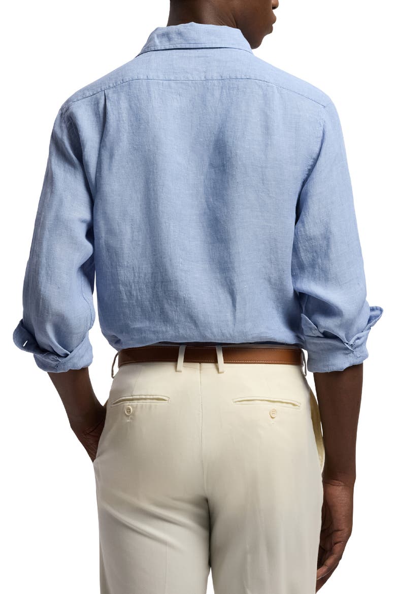 Lightweight Linen Chambray Button-Up Shirt, Alternate, color, INFINITY BLUE