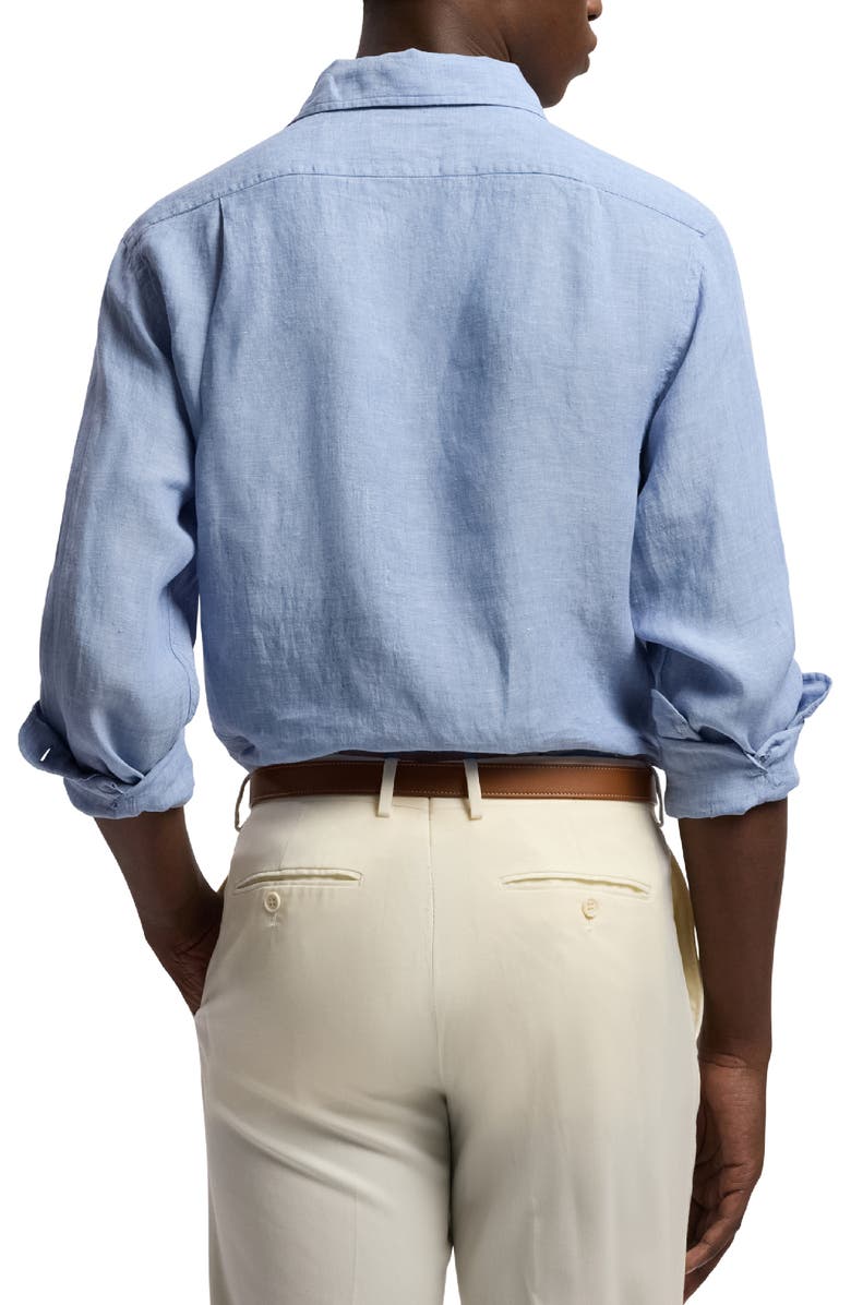 Ralph Lauren Purple Label Lightweight Linen Chambray Button-Up Shirt, Alternate, color, Infinity Blue