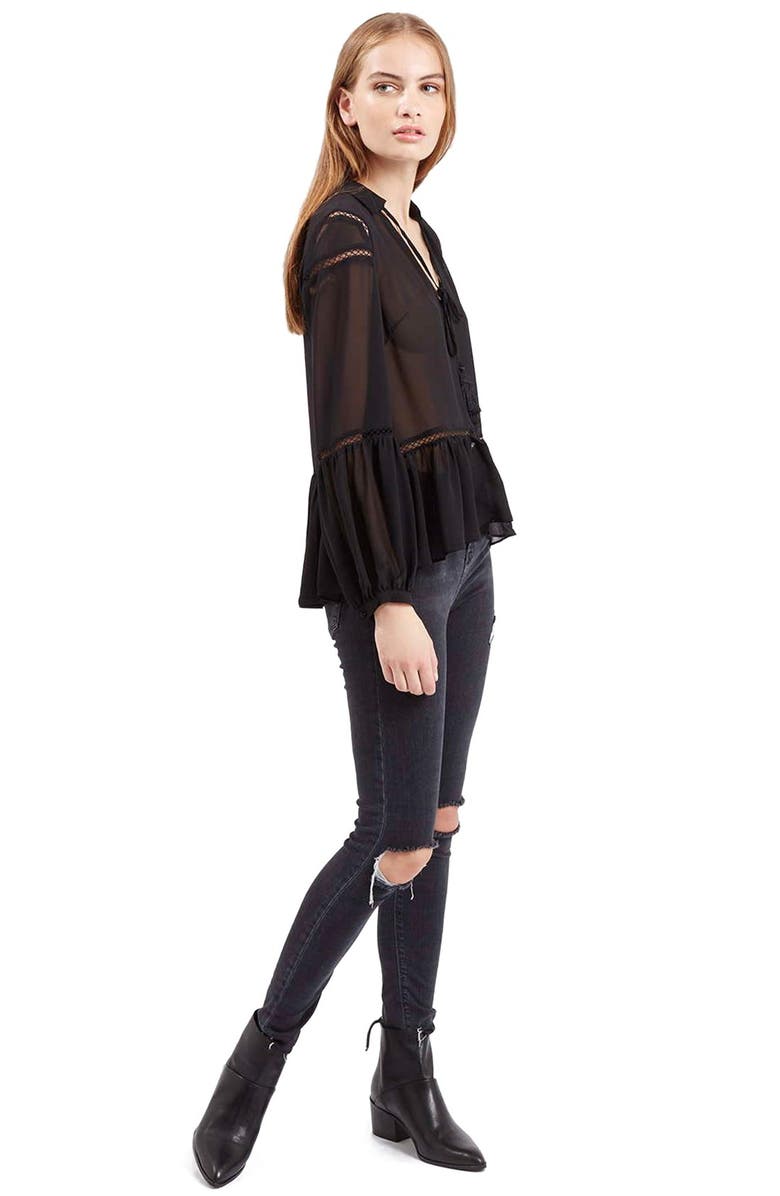 Topshop Sheer Poet Sleeve Blouse, Alternate, color,