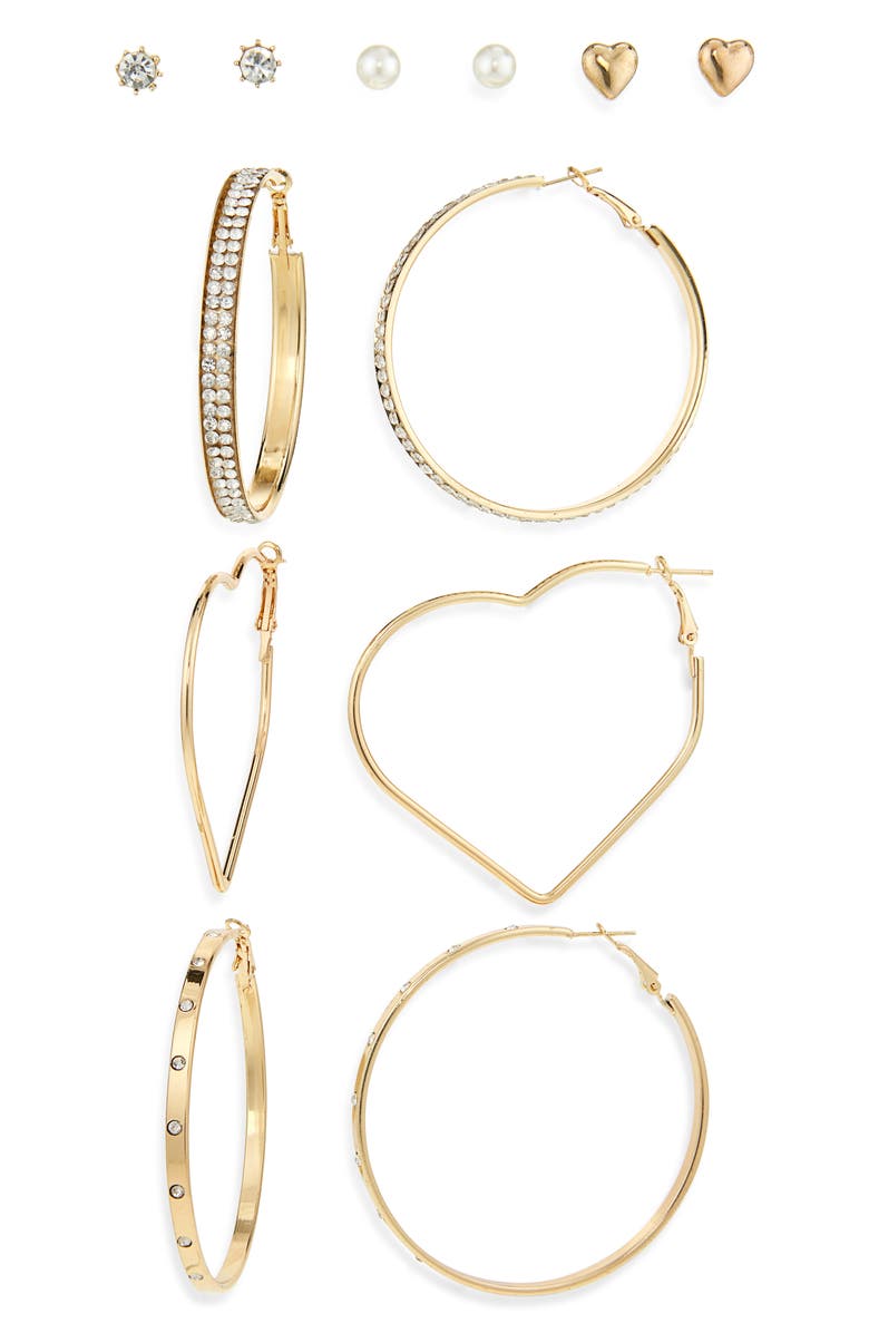 Tasha 6-Pack Stud & Hoop Earrings, Main, color, Gold Crystal Ivory