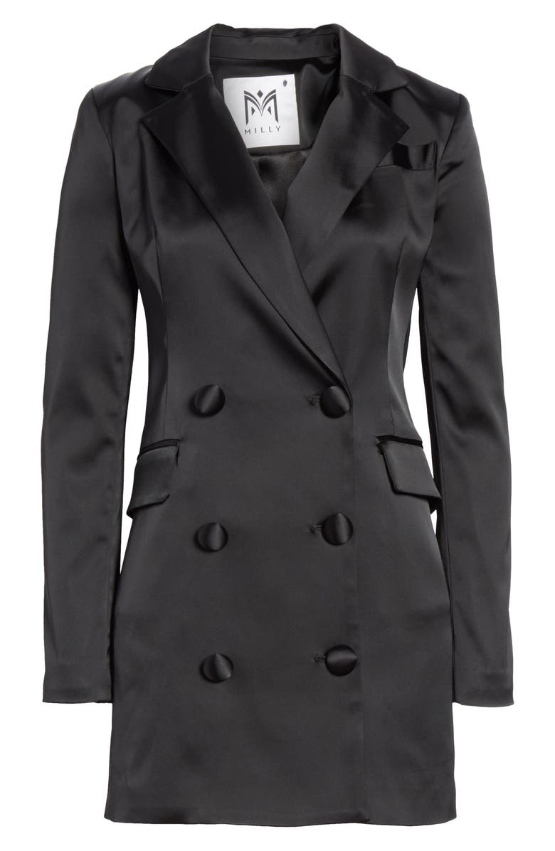 Milly Stretch Satin Mini Coatdress, Alternate, color, 