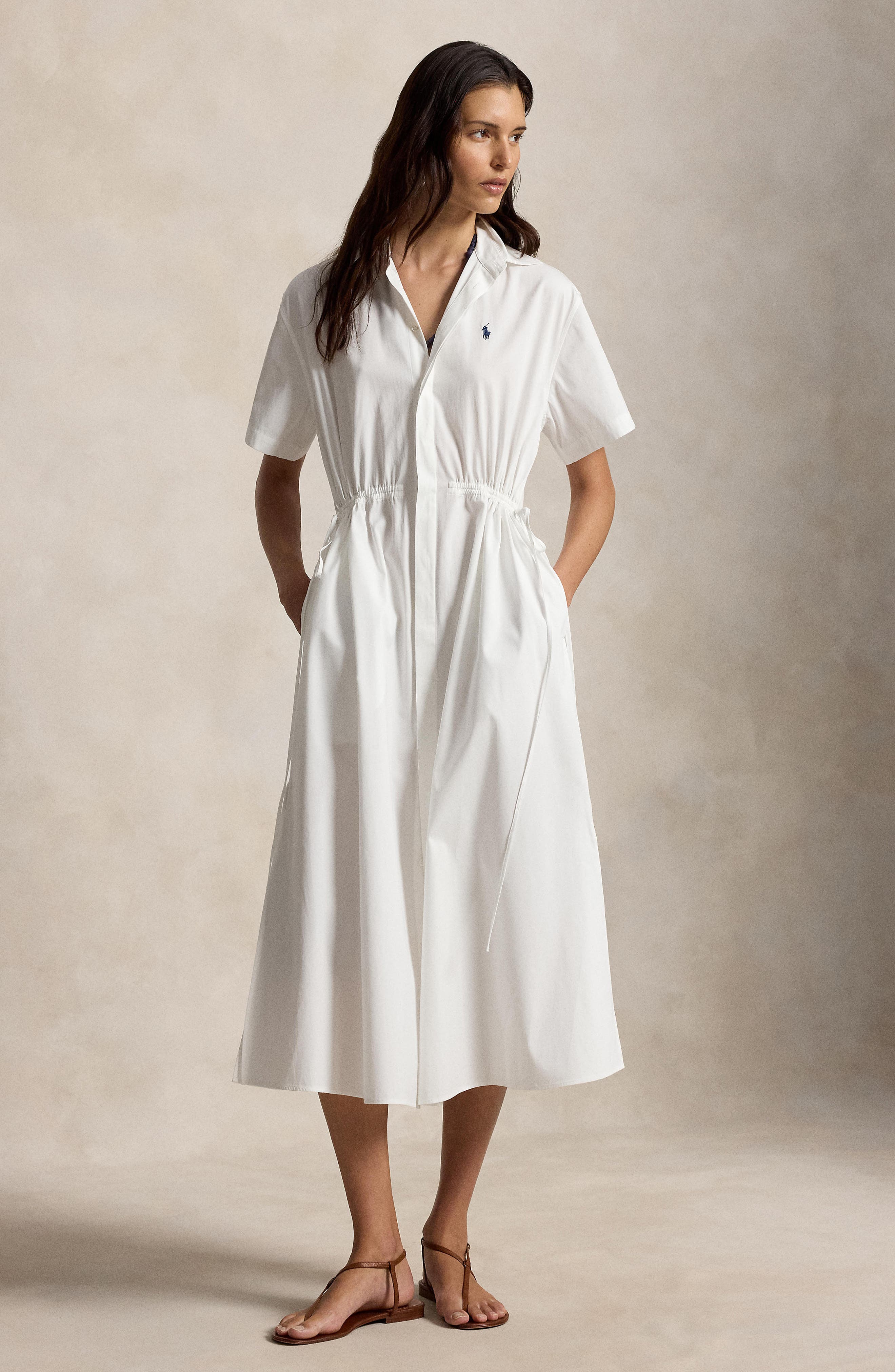 cotton cinched waist dress GAIA Cinched Cotton Tencel Dress