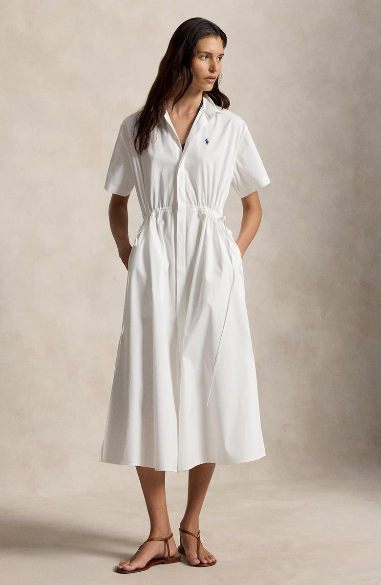 Polo Ralph Lauren Cinch Waist Cotton Shirtdress, Alternate, color, White