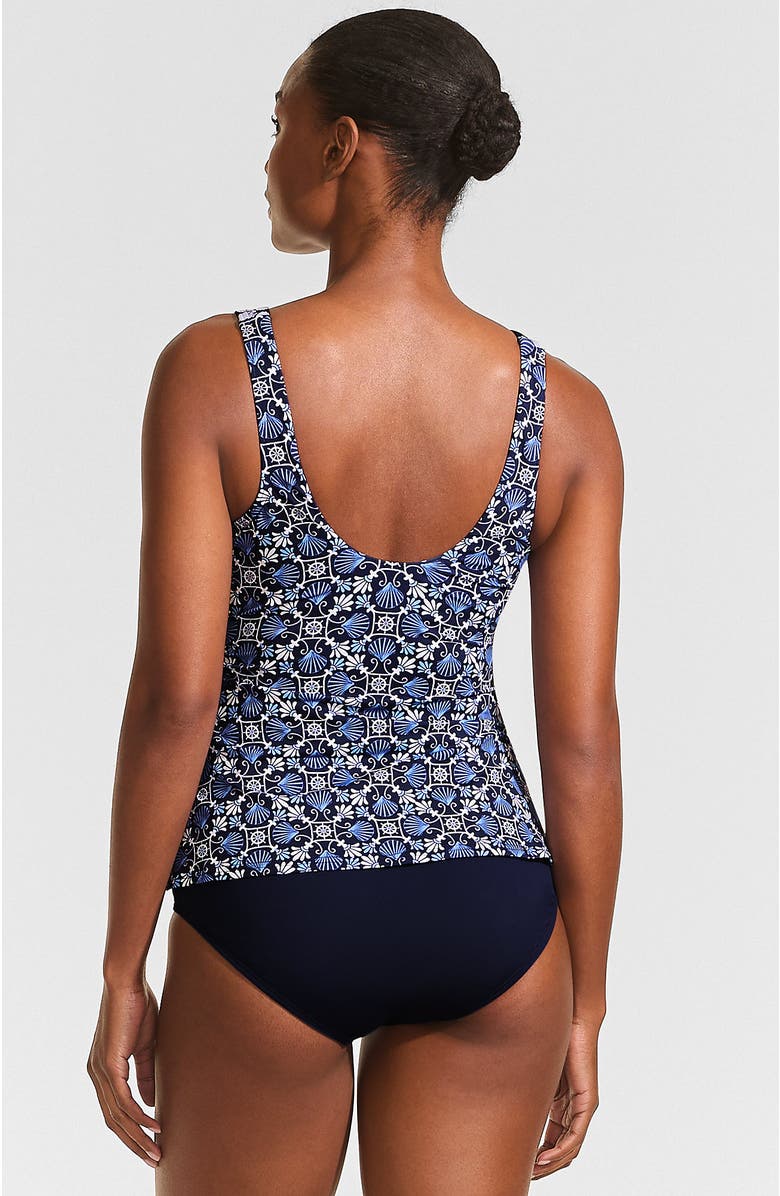 Lands' End D-Cup Side Tie Tankini Top, Alternate, color, Seashell Geo/Navy Border