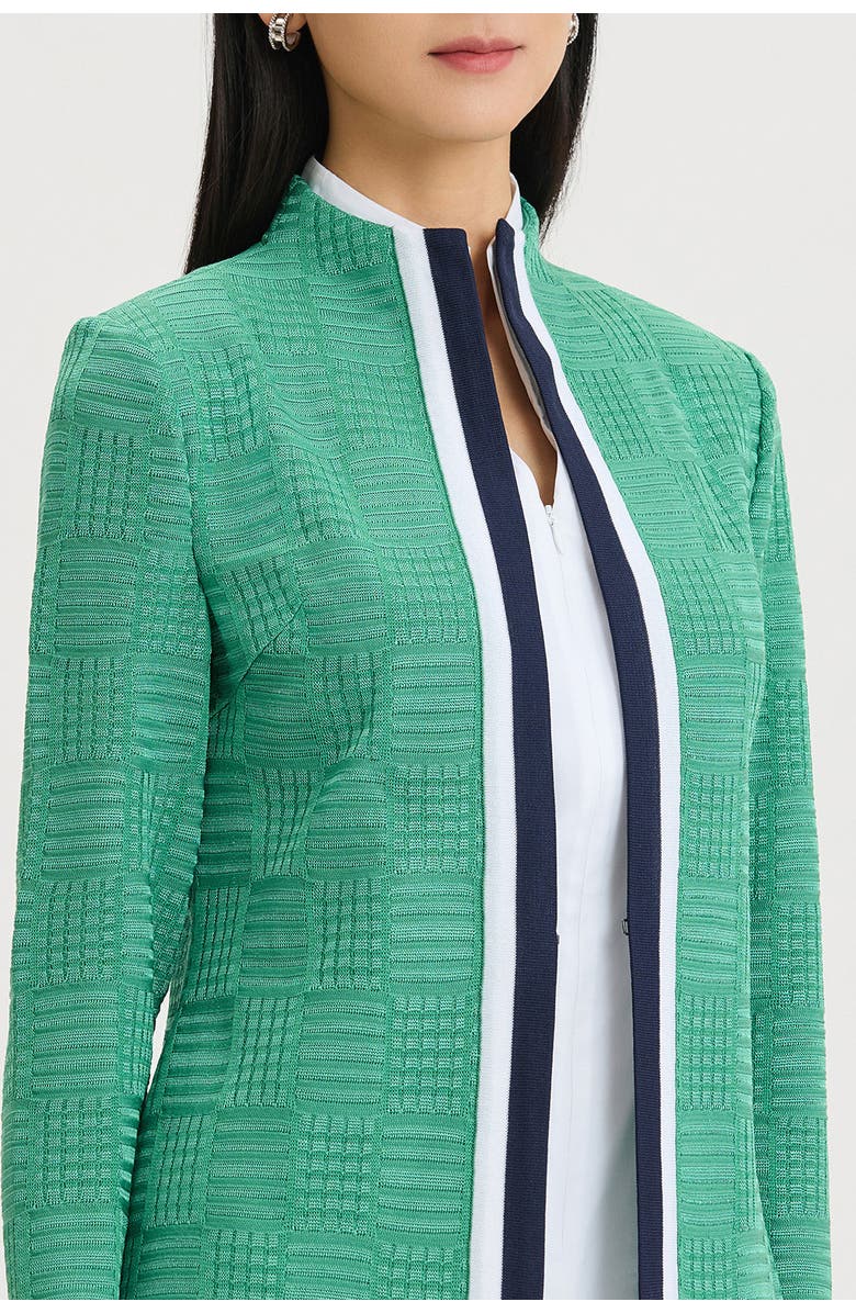 Ming Wang Heritage Contrast Trim Knit Jacket, Alternate, color, Kelly Green/Indigo/Ivory