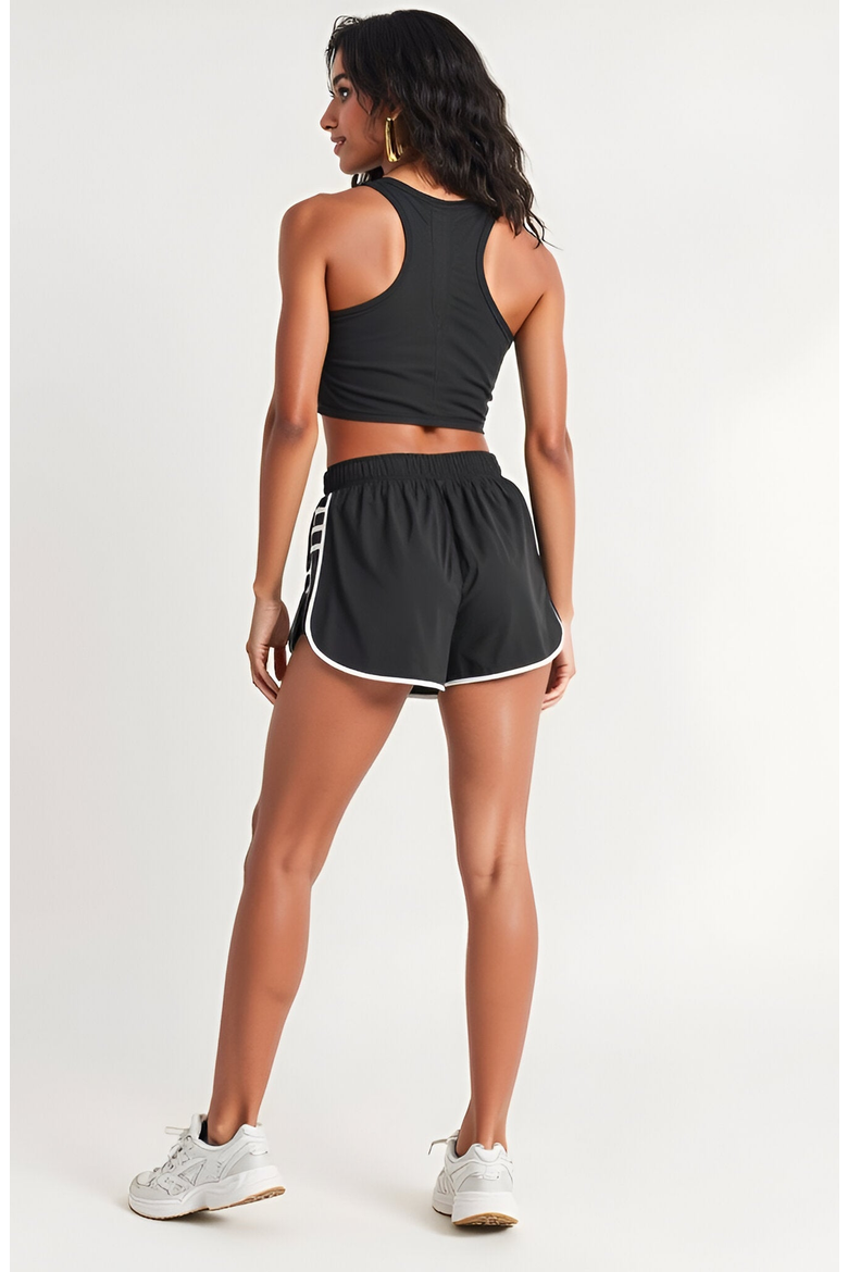 Athletic Pleated Contrast-Trim Stretch-Waistband Running Shorts, Alternate, color, Black