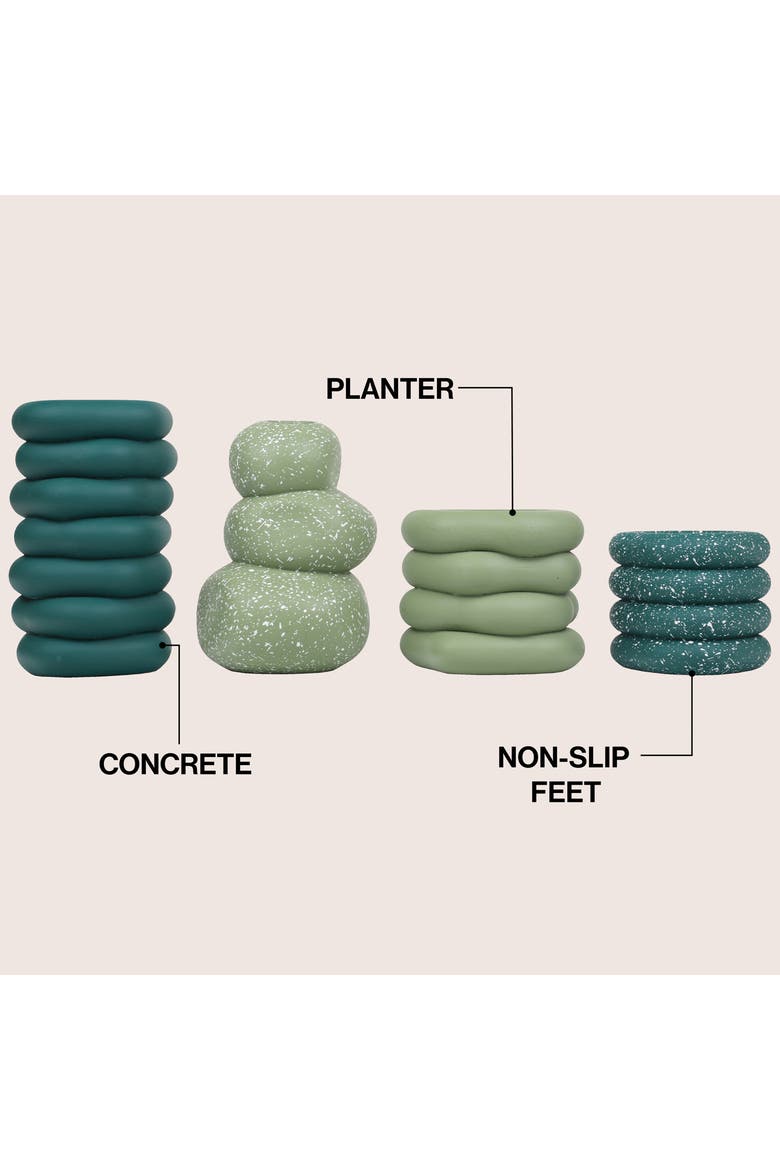 Hollis Modern Minimalist Handmade Concrete Stacked Ring Planter Set with Drainage Holes, Alternate, color, Teal